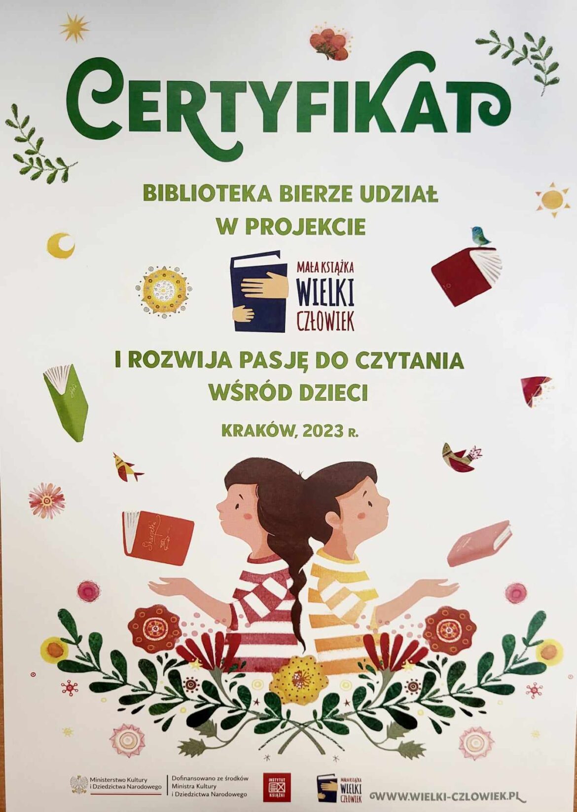 Sławkowska Biblioteka wyróżniona certyfikatem udziału w projekcie „Mała książka-wielki człowiek”.